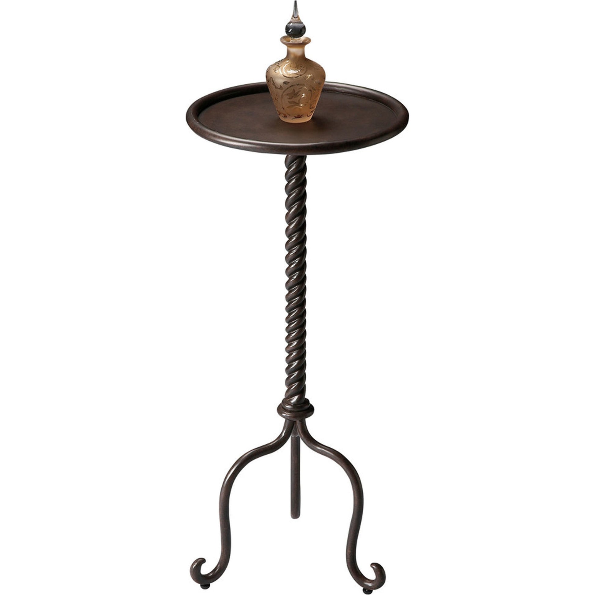Alma Metal Pedestal Table by Butler Specialty Company in gray and metalworks. Made from cast aluminum in a traditional style.