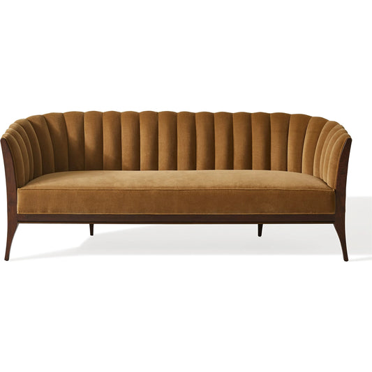 Channel Back Sofa by Global Views. Made from solid walnut, fabric, wood, 100% cotton, double rub: 50,000 in a modern style.