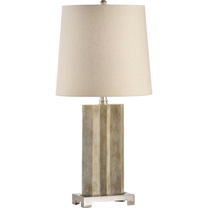 Geo Lamp by Wildwood in patinated, antique brass. Made from misc in a modern style.