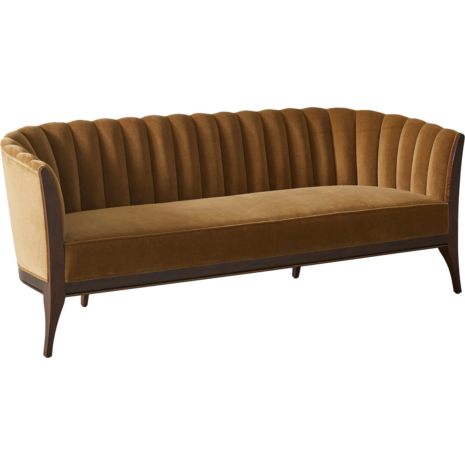 Channel Back Sofa by Global Views. Made from solid walnut, fabric, wood, 100% cotton, double rub: 50,000 in a modern style.