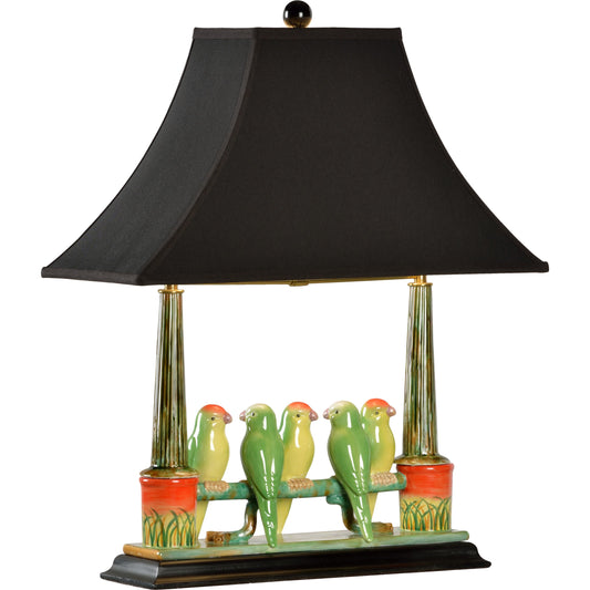 Budgies Lamp by Wildwood in green, orange. Made from ceramic, porcelain in a coastal style.