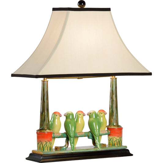 Budgies Lamp by Wildwood in green, orange. Made from ceramic, porcelain in a coastal style.