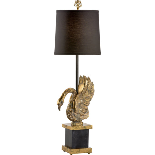 Swan Lake Lamp by Wildwood in gold, black. Made from misc in a traditional style.
