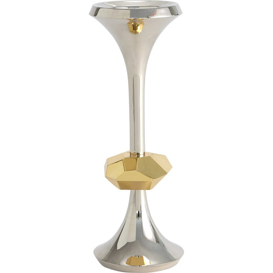 Gabriel Nickel Candle Holder by Global Views in nickel and shiny brass. Made from unique in a modern style.
