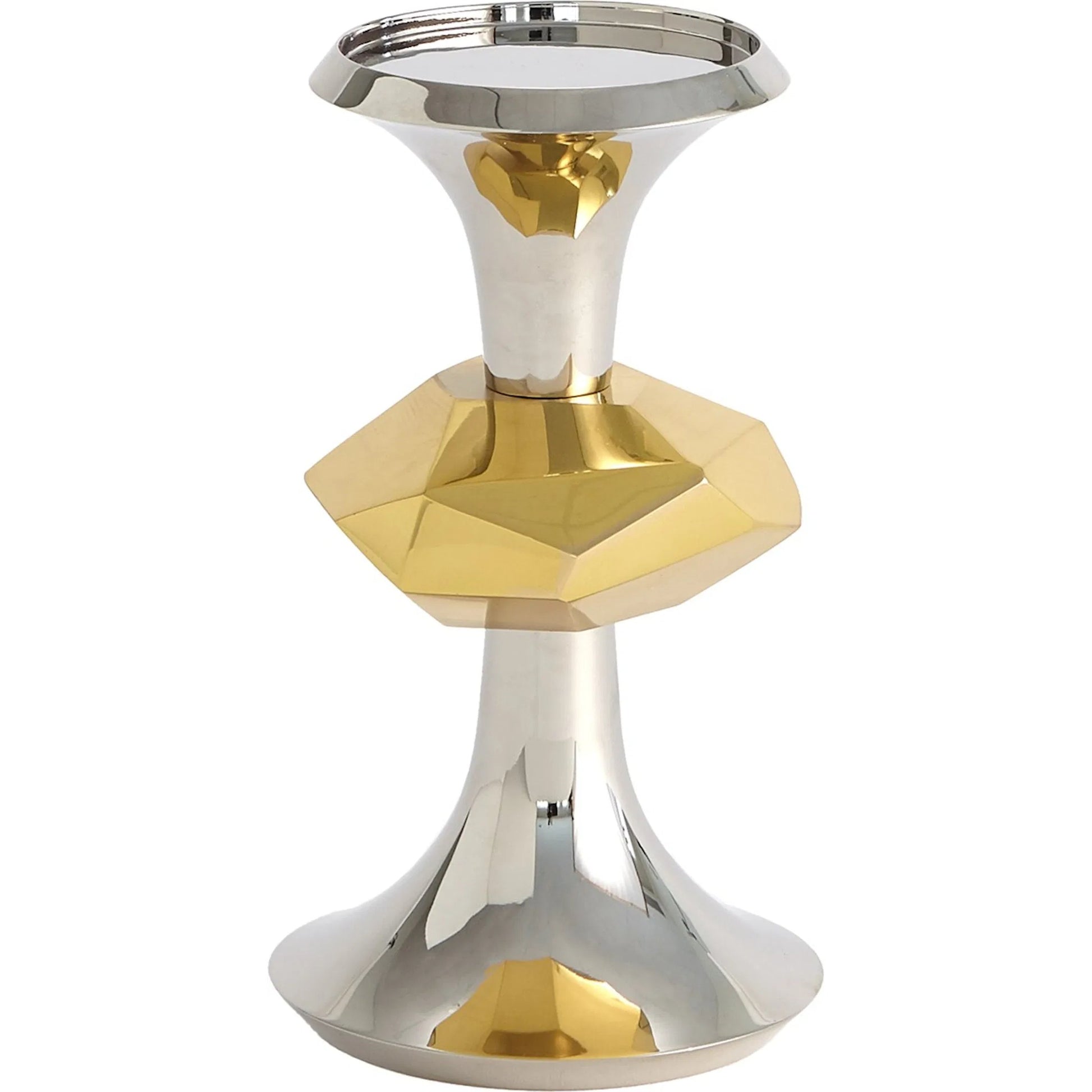 Gabriel Nickel Candle Holder by Global Views in nickel and shiny brass. Made from unique in a modern style.