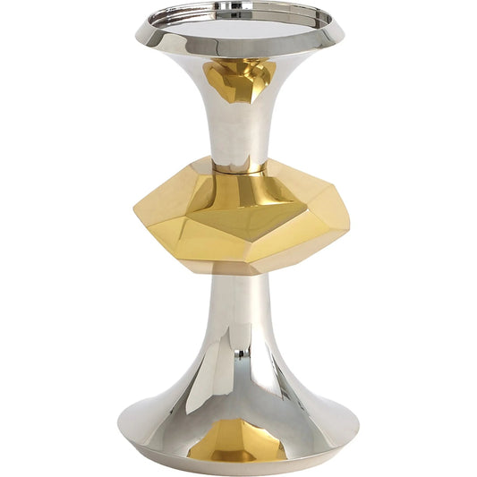 Gabriel Nickel Candle Holder by Global Views in nickel and shiny brass. Made from unique in a modern style.
