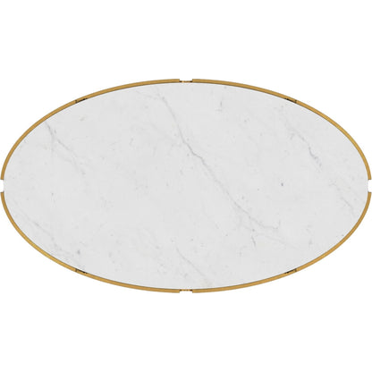 Iron and Stone Coffee Table by Global Views in antique gold. Made from iron, honed white marble in a transitional style.