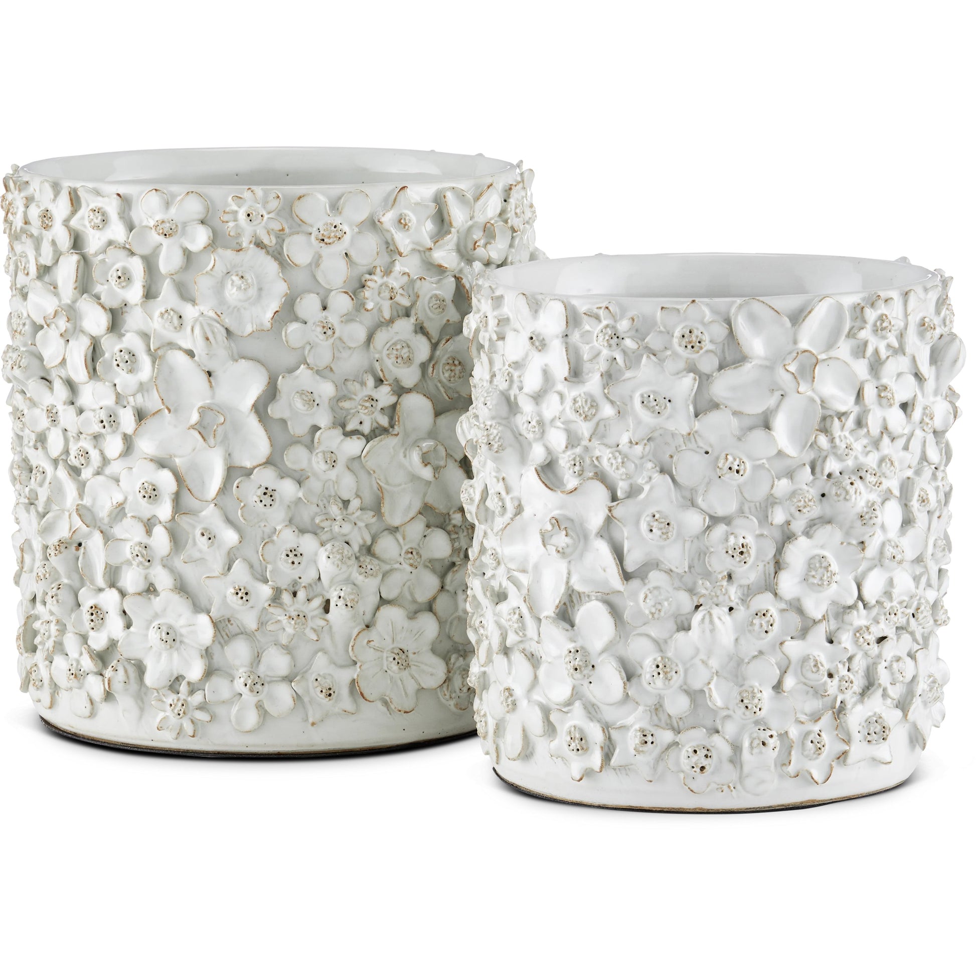 Jessamine Cachepot by Currey and Company in white. Made from ceramic in a modern style.