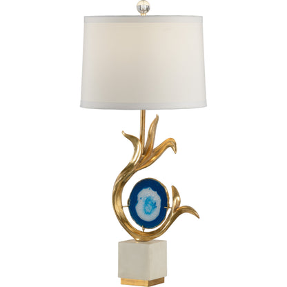 Zulli Lamp by Wildwood in gold leaf, natural white, blue dyed. Made from unique in a transitional style.