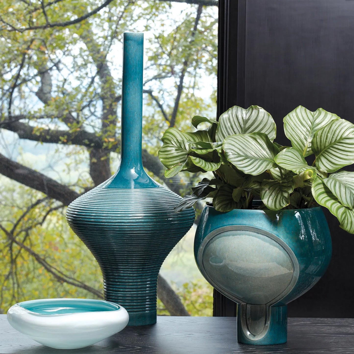002 SI-2445410 | Lifestyle | Ridged Bottle by Global Views in azure. Made from ceramic in a eclectic & global style.