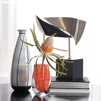 Triangular Bubbled Vase by Global Views in orange and clear. Made from unique in a eclectic & global style.