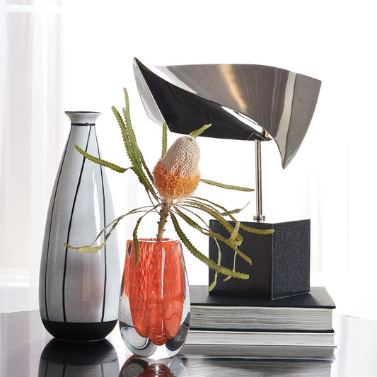 Triangular Bubbled Vase by Global Views in orange and clear. Made from unique in a eclectic & global style.