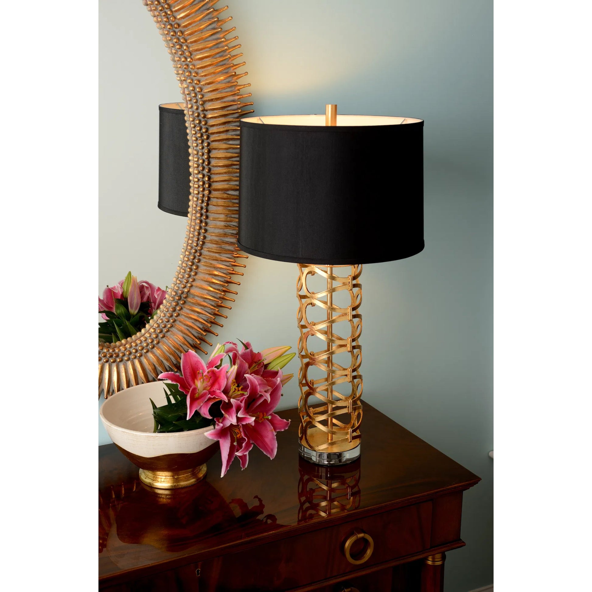 Dazzling Lamp by Wildwood in antique gold leaf, clear. Made from other: metal in a modern style.