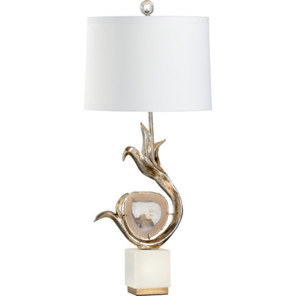 Zulli Lamp by Wildwood in gold leaf, natural white, blue dyed. Made from unique in a transitional style.
