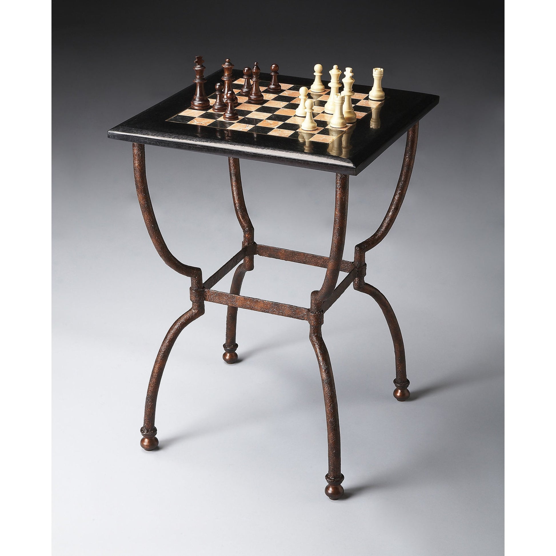 Frankie Game Table by Butler Specialty Company in multi-color and metalworks. Made from metal, fossil stone in a modern style.