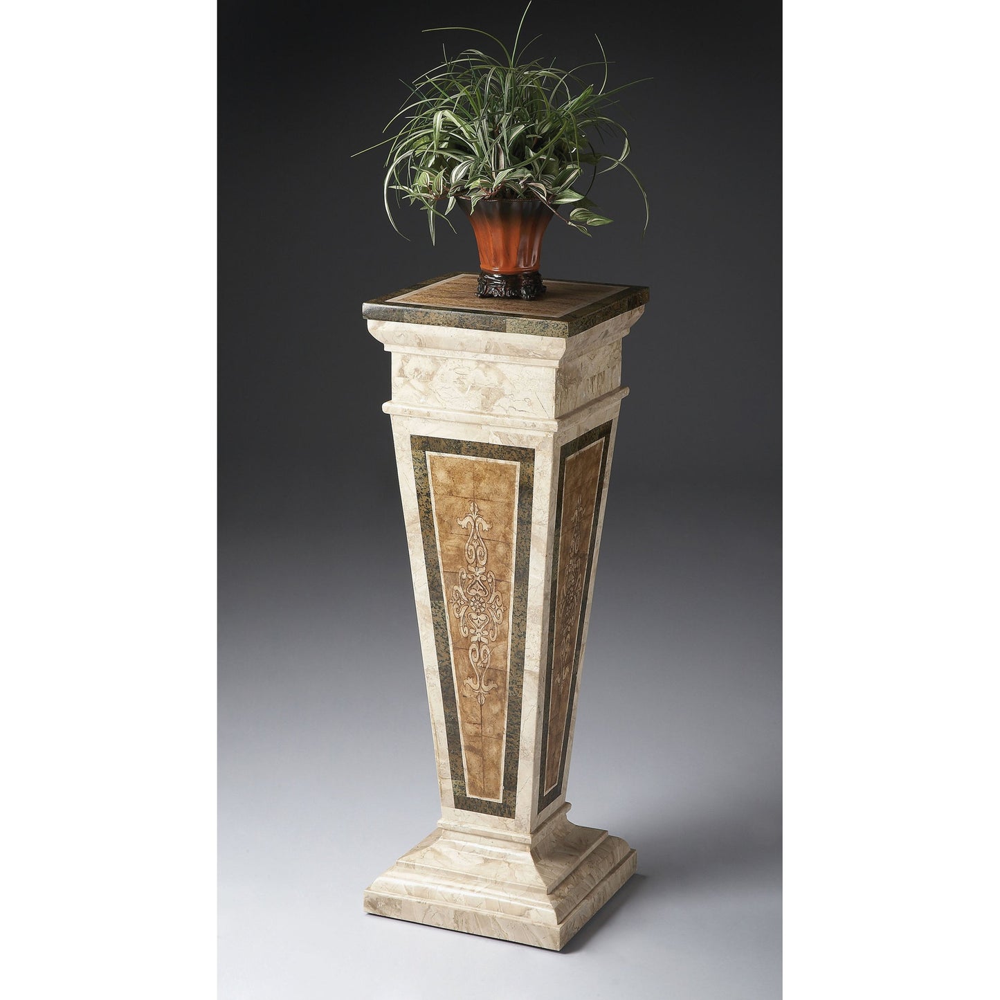 002 O-BUTLER-6062070 | Additional Silo | Augustus Etched Fossil Stone Pedestal by Butler Specialty Company in multicolored and heritage. Made from wood products, fossil stone veneers in a eclectic & global style.