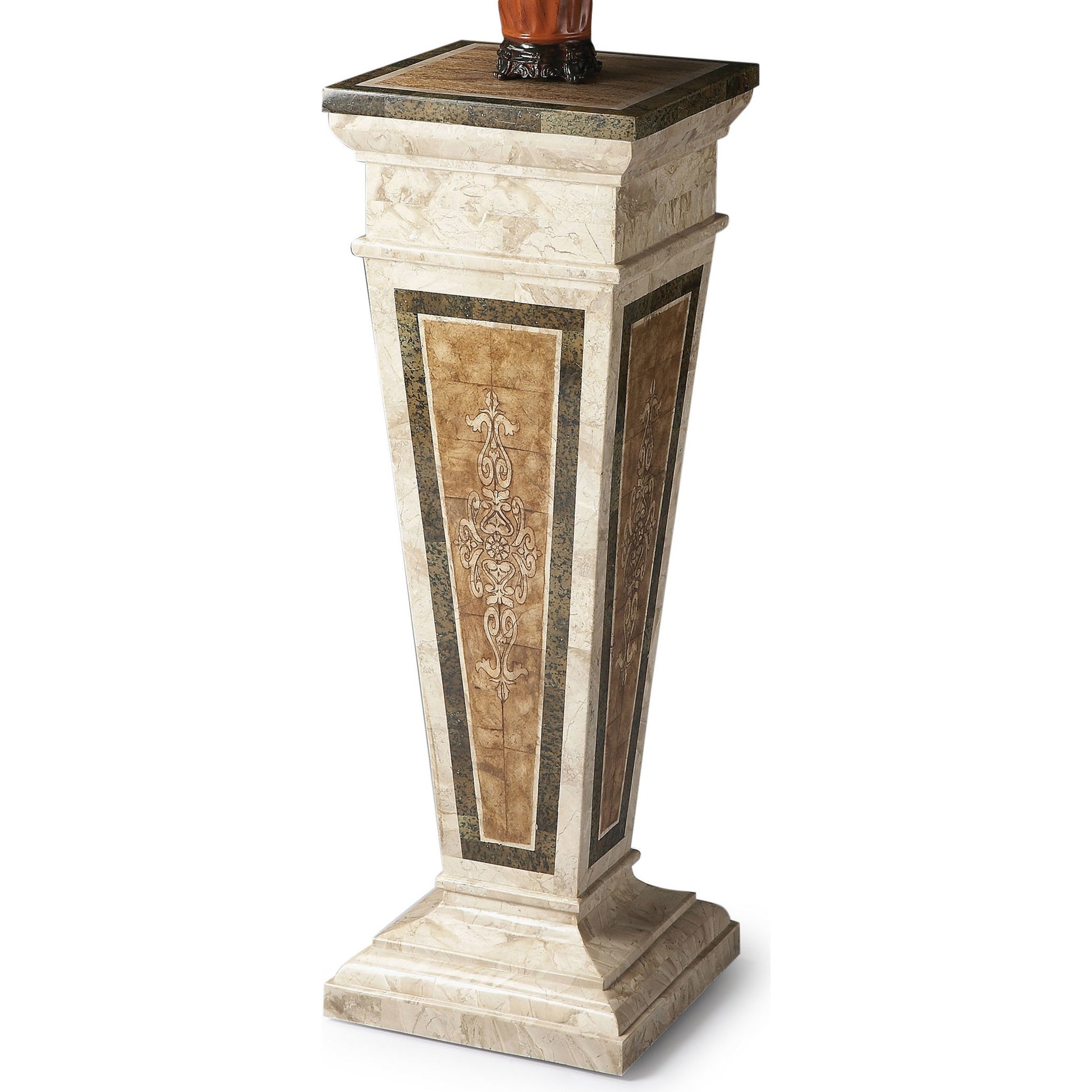Augustus Etched Fossil Stone Pedestal by Butler Specialty Company in multicolored and heritage. Made from wood products, fossil stone veneers in a eclectic & global style.
