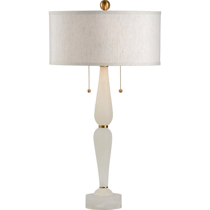Adele Lamp by Wildwood in natural white, antique brass. Made from stone in a transitional style.