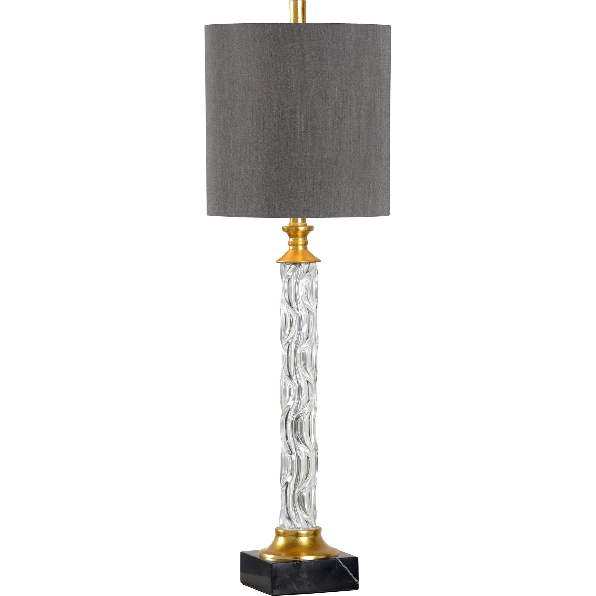 Fiona Buffet Lamp by Wildwood in clear, natural black, gold leaf. Made from crystal, glass in a transitional style.