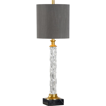 Fiona Buffet Lamp by Wildwood in clear, natural black, gold leaf. Made from crystal, glass in a transitional style.