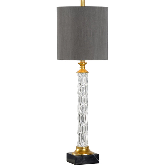 Fiona Buffet Lamp by Wildwood in clear, black, gold. Made from crystal, glass in a transitional style.