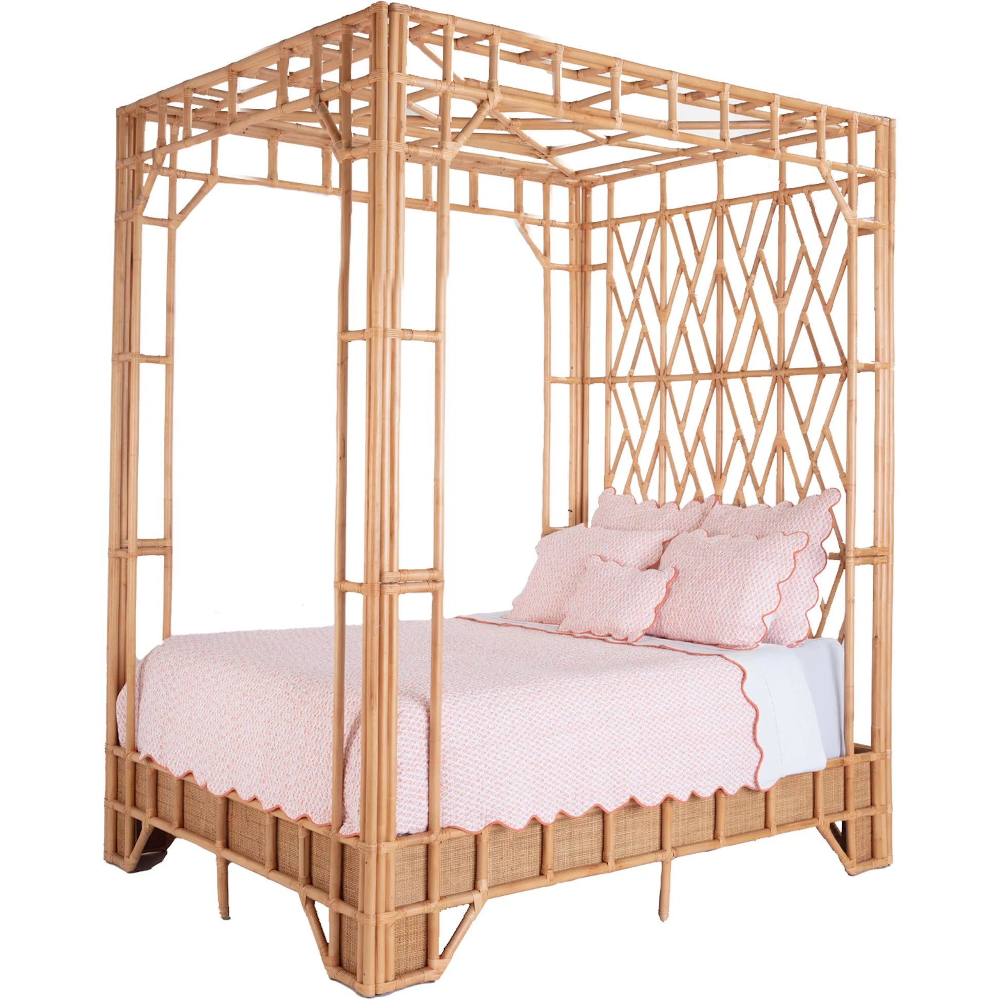 Paradise Canopy Bed by Chelsea House in tan. Made from rattan, wood in a rustic style.