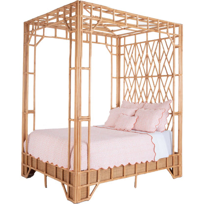 Paradise Canopy Bed by Chelsea House in tan. Made from rattan, wood in a rustic style.