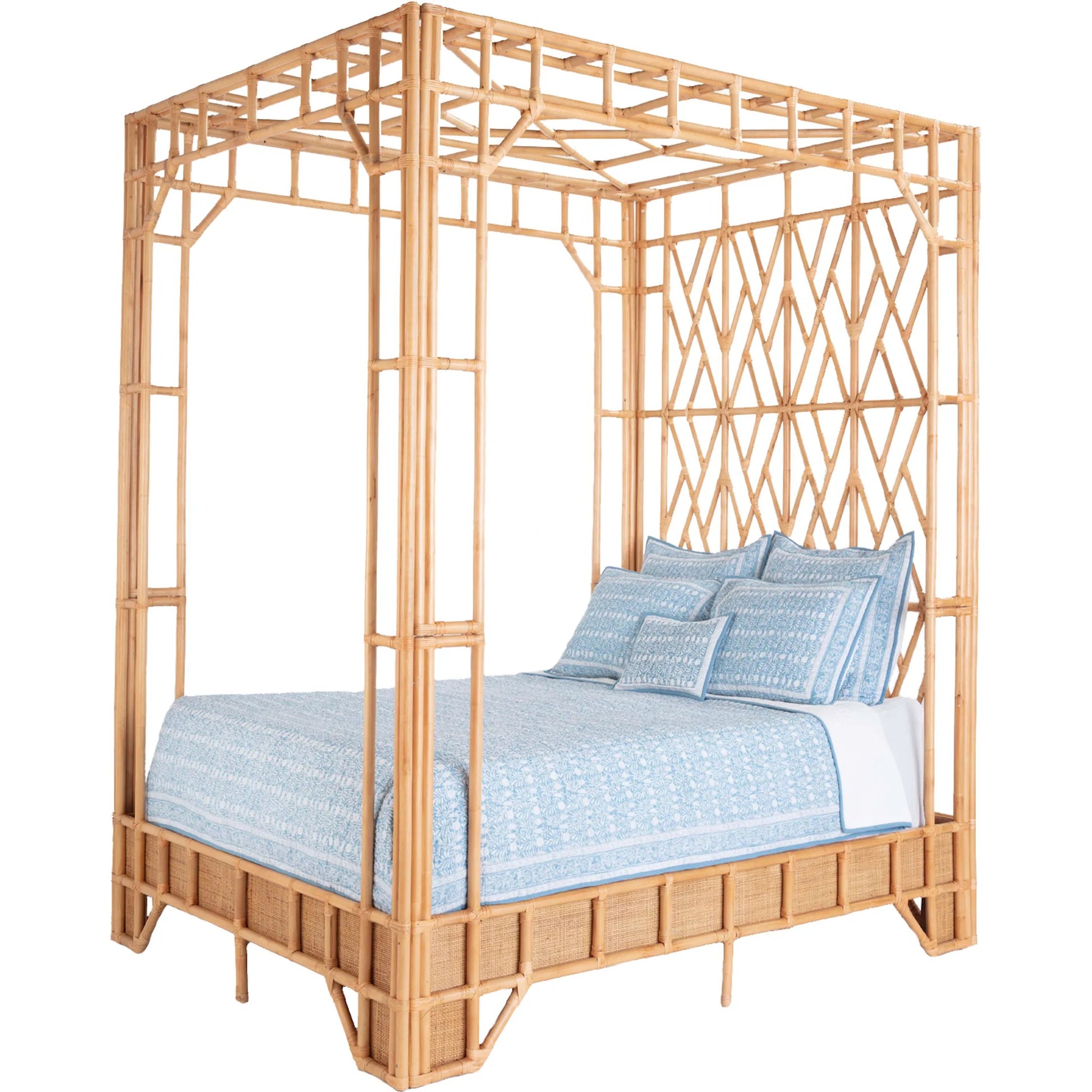 Paradise Canopy Bed by Chelsea House in tan. Made from rattan, wood in a rustic style.