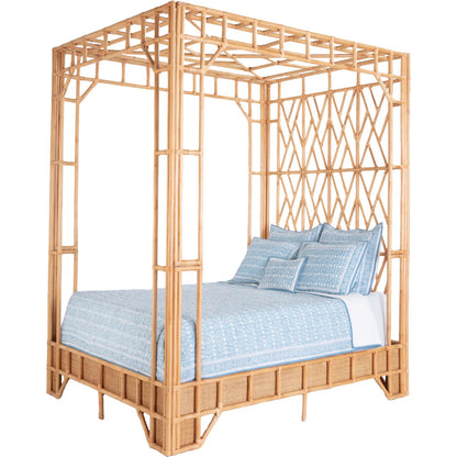 Paradise Canopy Bed by Chelsea House in tan. Made from rattan, wood in a rustic style.