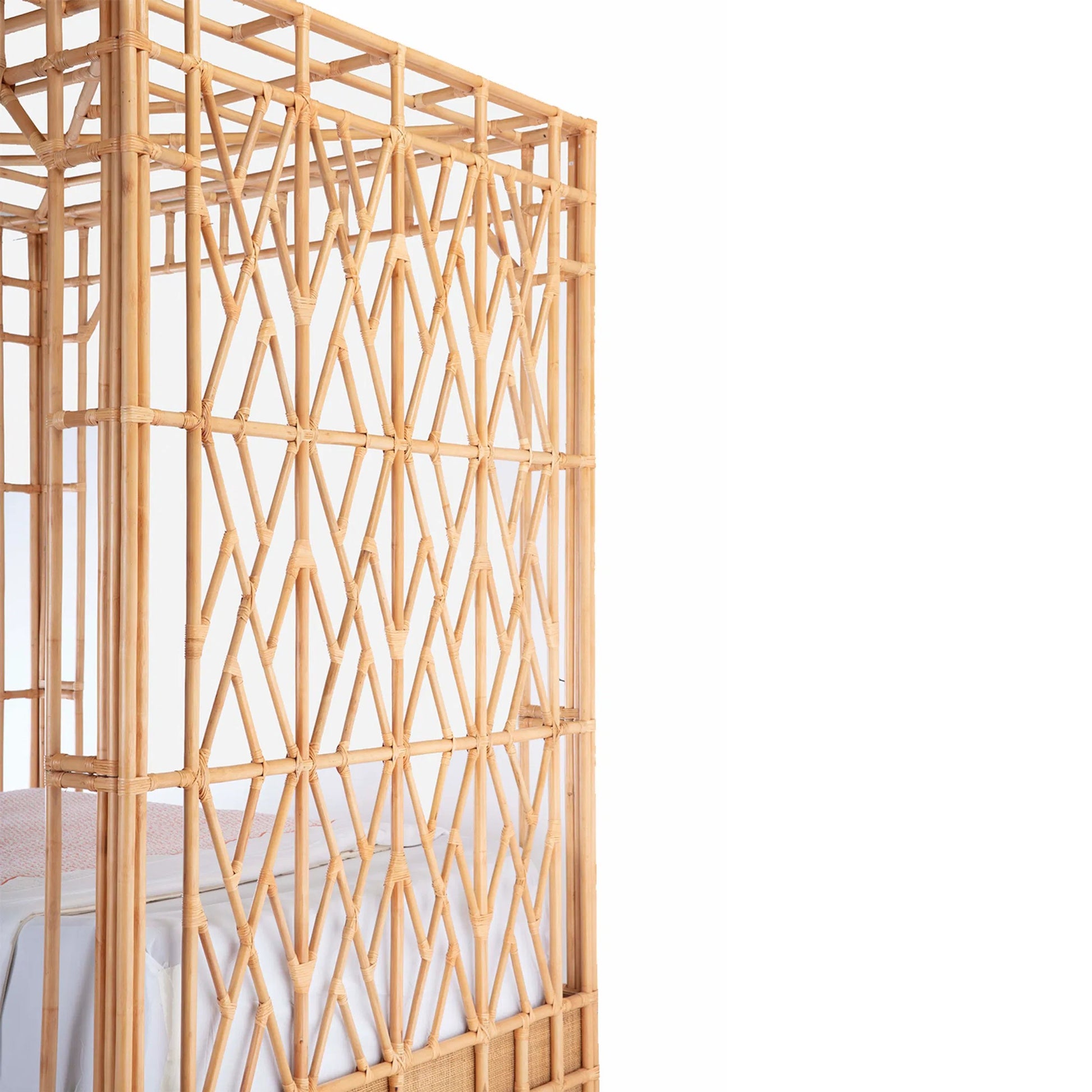 Paradise Canopy Bed by Chelsea House in tan. Made from rattan, wood in a rustic style.