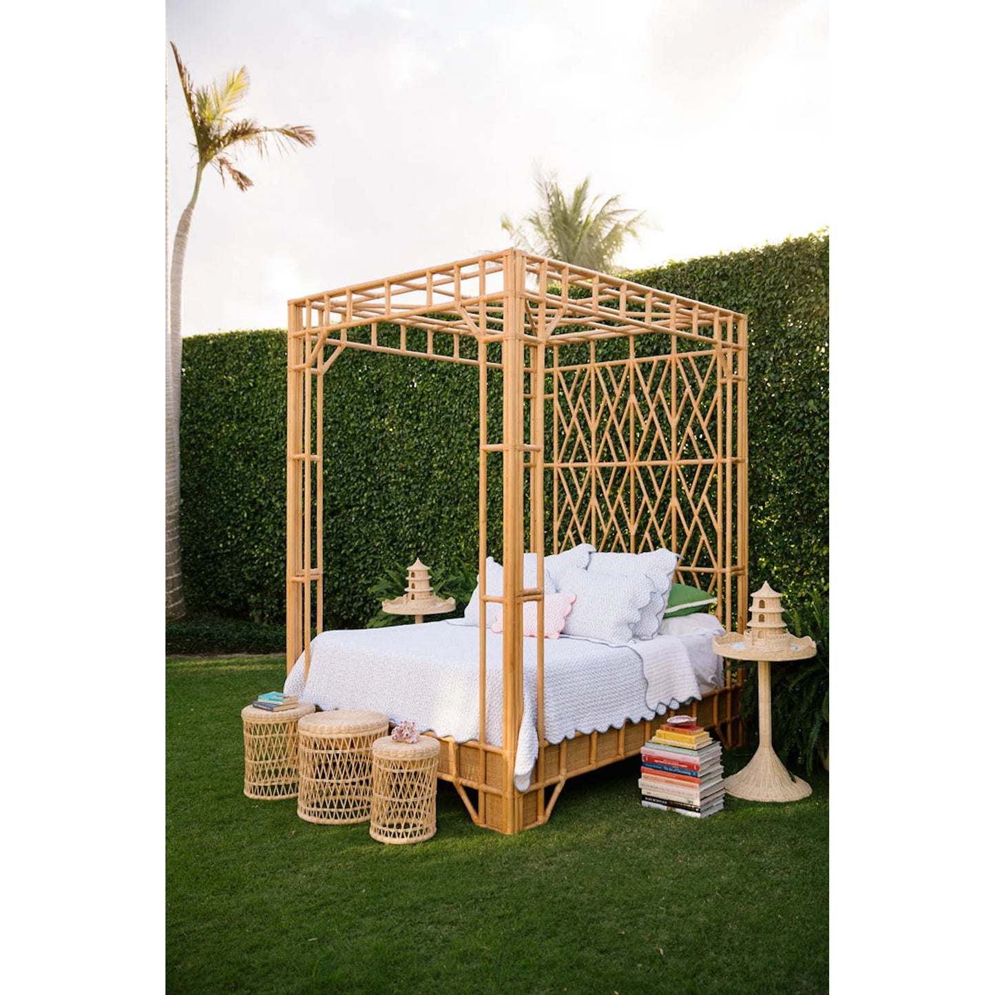 004 SI-2453021 | Lifestyle | Paradise Canopy Bed by Chelsea House in tan. Made from rattan, wood in a rustic style.