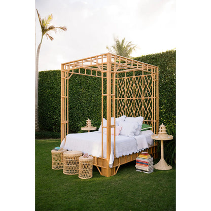 Paradise Canopy Bed by Chelsea House in tan. Made from rattan, wood in a rustic style.