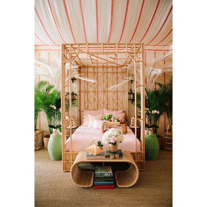 Paradise Canopy Bed by Chelsea House in tan. Made from rattan, wood in a rustic style.