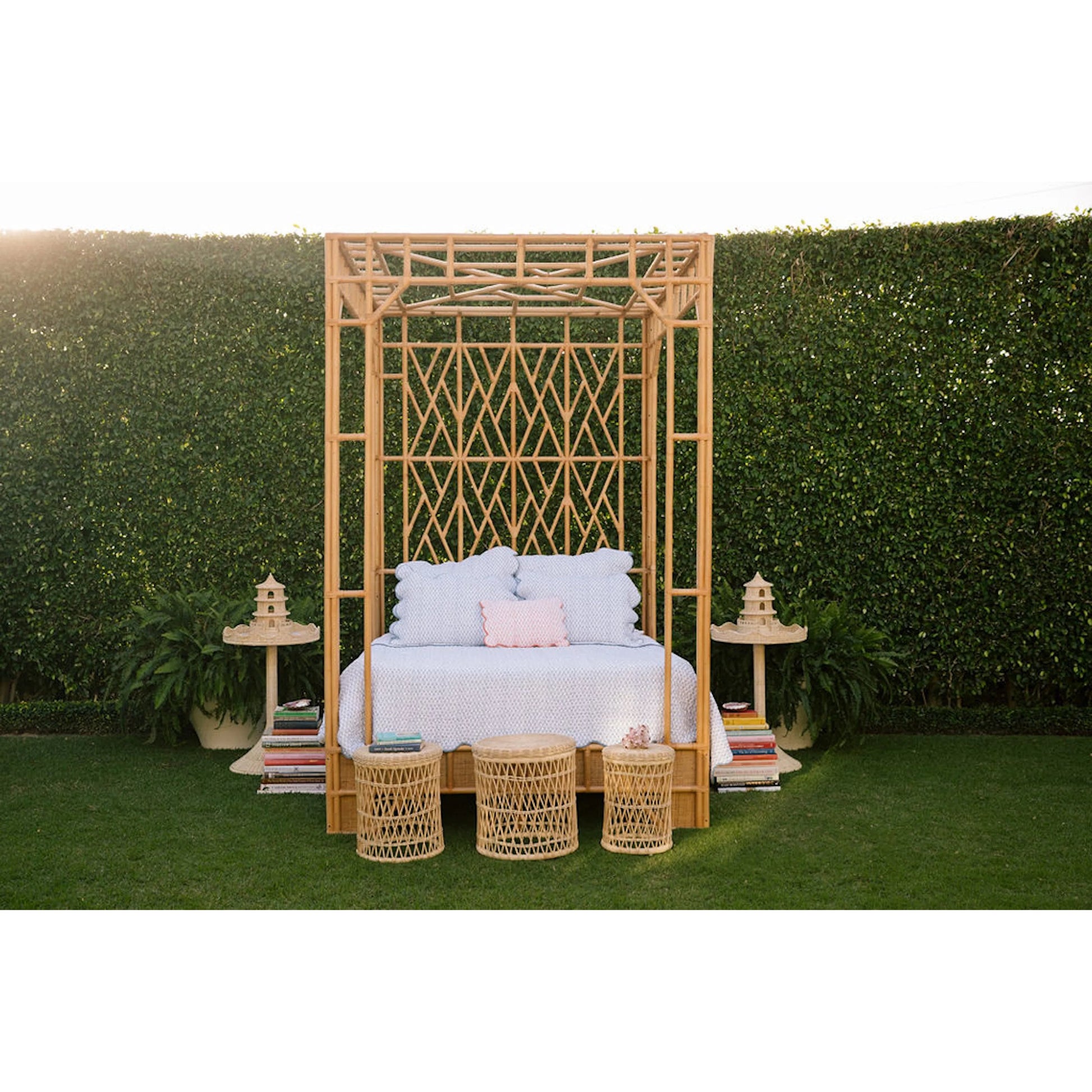 Paradise Canopy Bed by Chelsea House in tan. Made from rattan, wood in a rustic style.