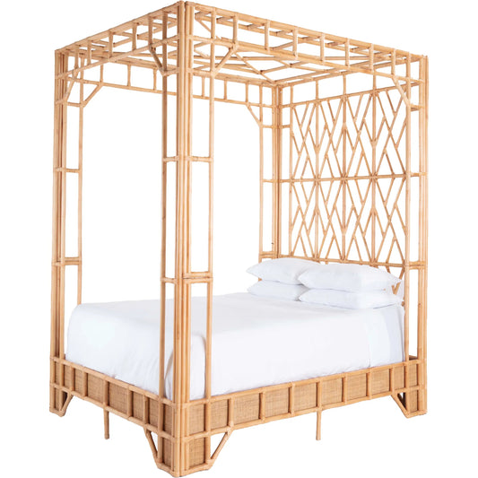 Paradise Canopy Bed by Chelsea House in tan. Made from rattan, wood in a rustic style.