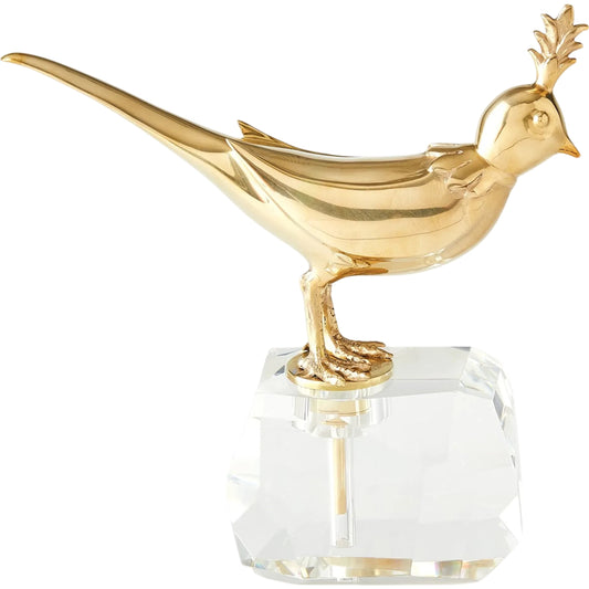 Bird on Crystal Rock by Global Views in brass. Made from brass, crystal in a transitional style.
