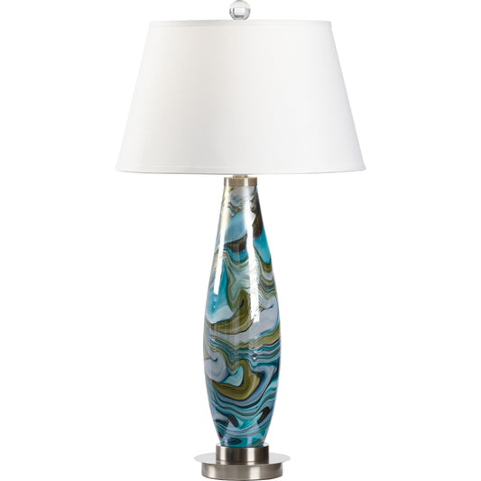 Flora Lamp by Wildwood in blue, green. Made from glass in a coastal style.