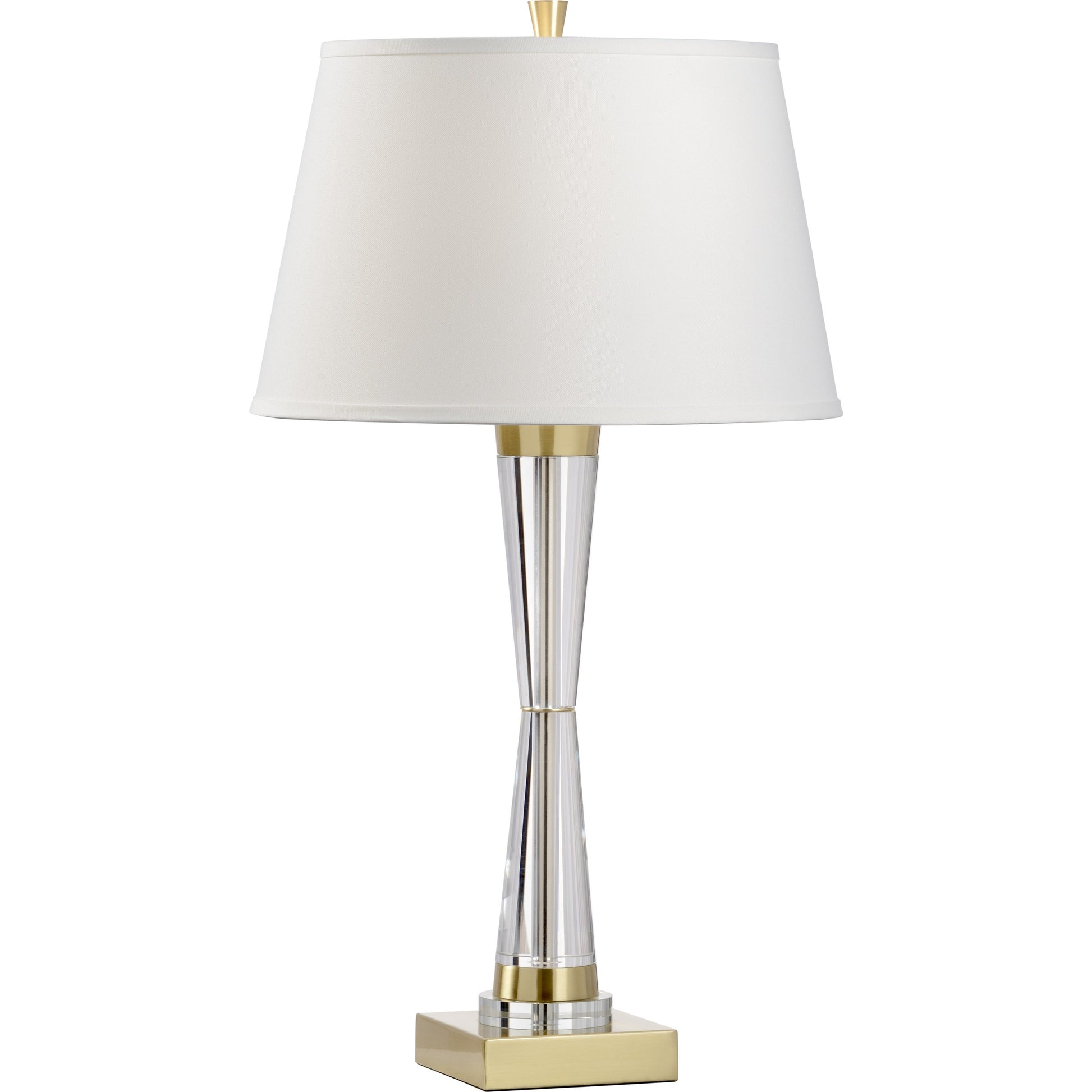 Hadley Lamp by Wildwood in clear, antique brass. Made from crystal in a transitional style.