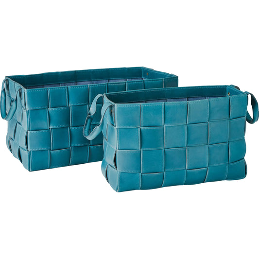 Soft Woven Leather Basket by Global Views. Made from lining material split suede leather, top grain marble leather in a traditional style.