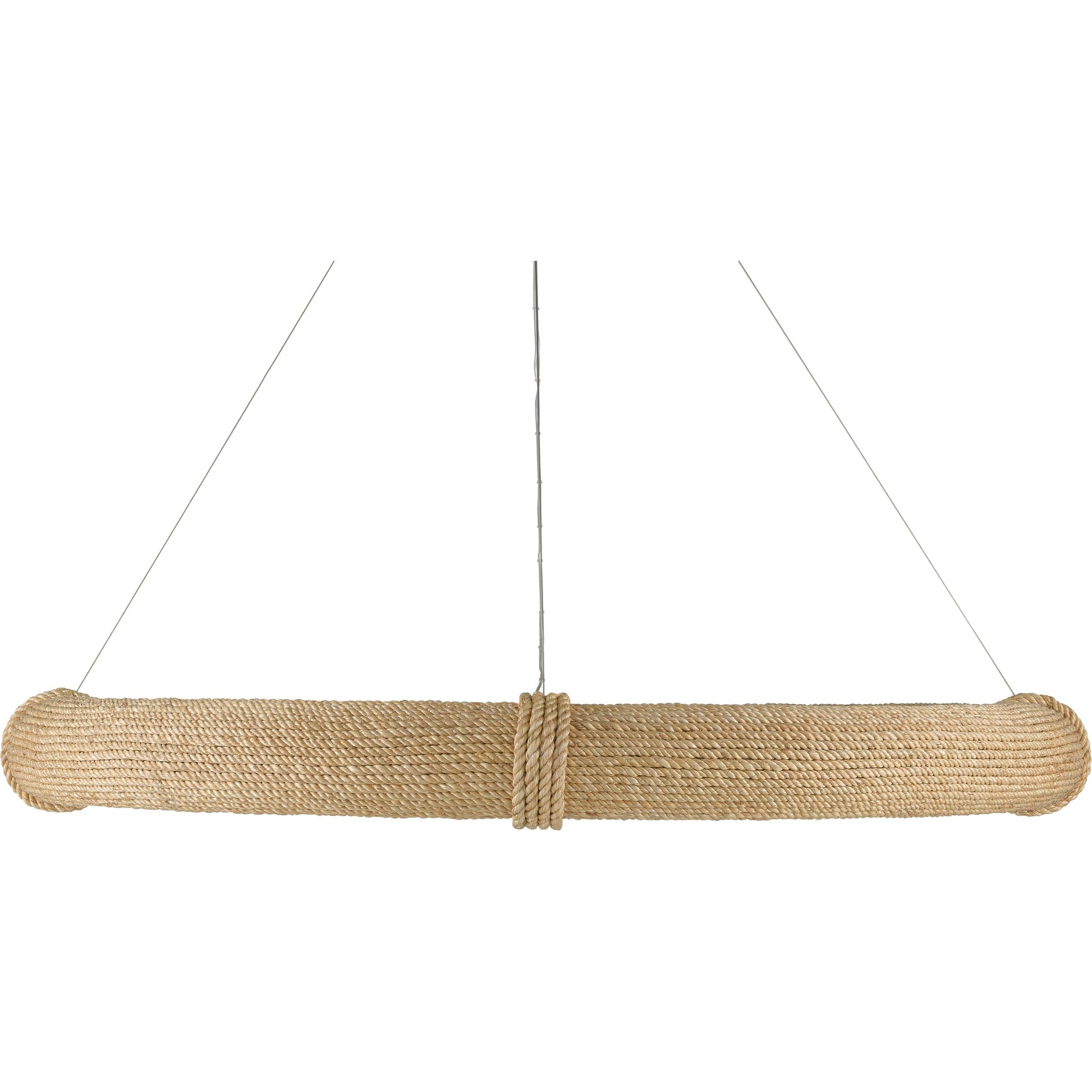 Portmeirion Chandelier by Currey and Company in satin black, abaca rope. Made from wrought iron, abaca rope in a coastal style.