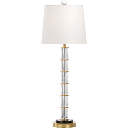 Fiji Lamp by Wildwood in clear, antique brass. Made from crystal in a transitional style.