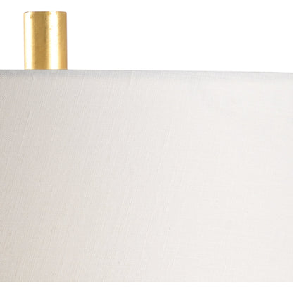 Mountain Pine Lamp by Wildwood in light denim glaze, antique gold leaf. Made from ceramic in a transitional style.