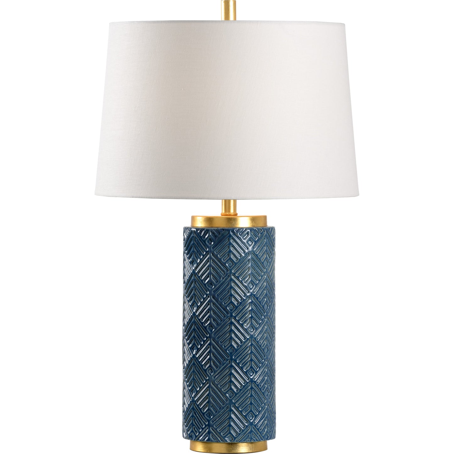 001 SR-386032 | Primary Silo | Mountain Pine Lamp by Wildwood in light denim glaze, antique gold leaf. Made from ceramic in a transitional style.