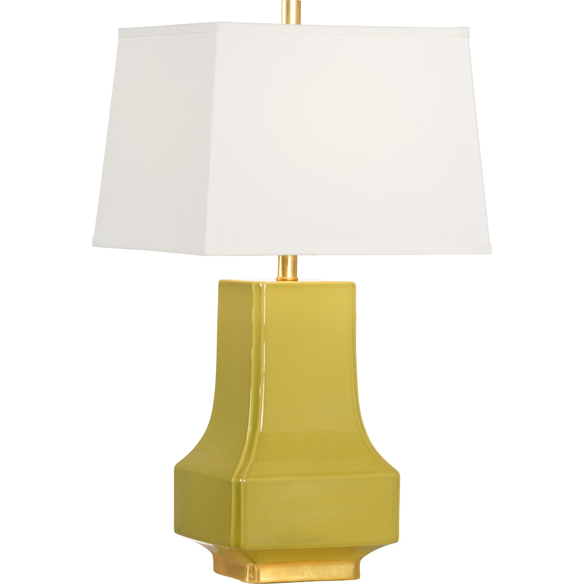 Malone Lamp by Wildwood in cadet blue glaze, antique gold leaf. Made from ceramic in a modern style.