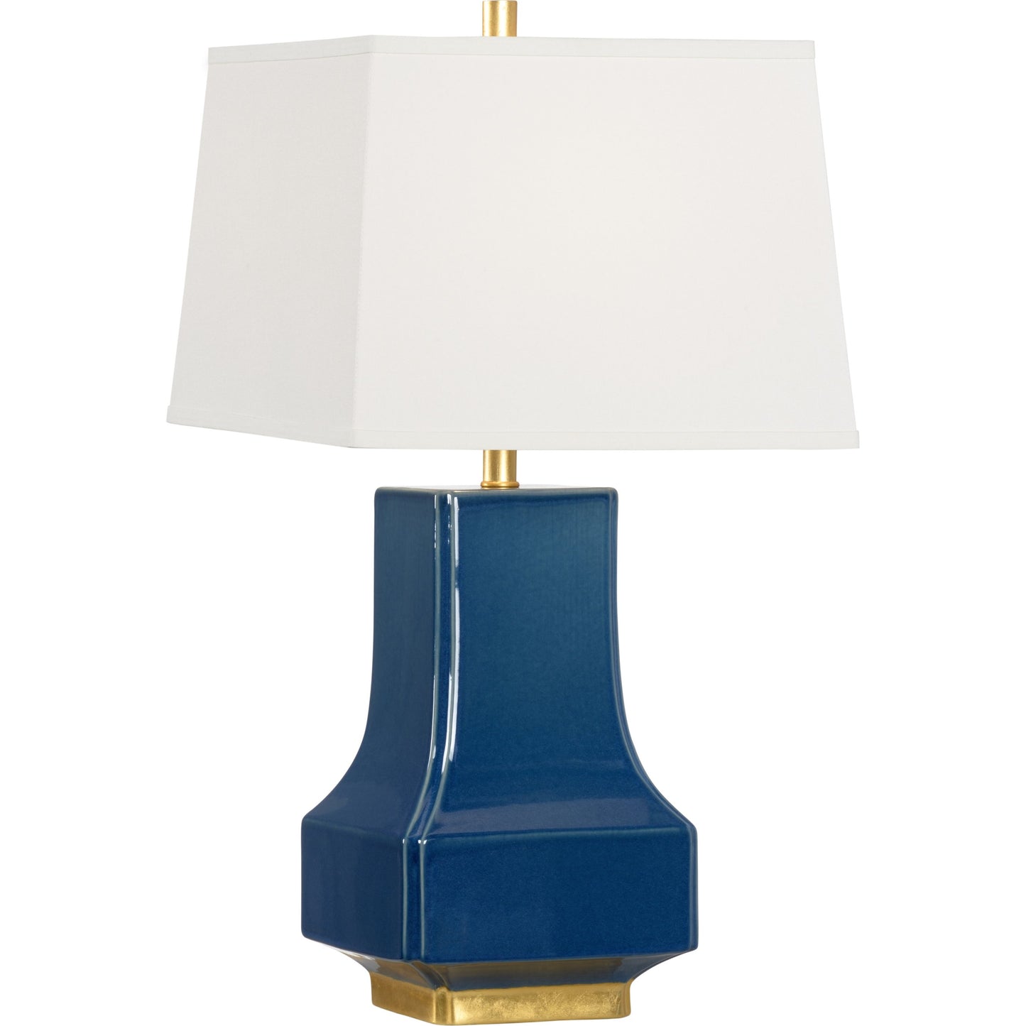001 SR-385913 | Primary Silo | Malone Lamp by Wildwood in cadet blue glaze, antique gold leaf. Made from ceramic in a modern style.
