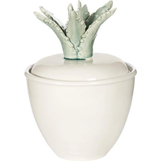 Cactus Top Cannister by Bradburn Home in white, celadon. Made from ceramic in a coastal style.