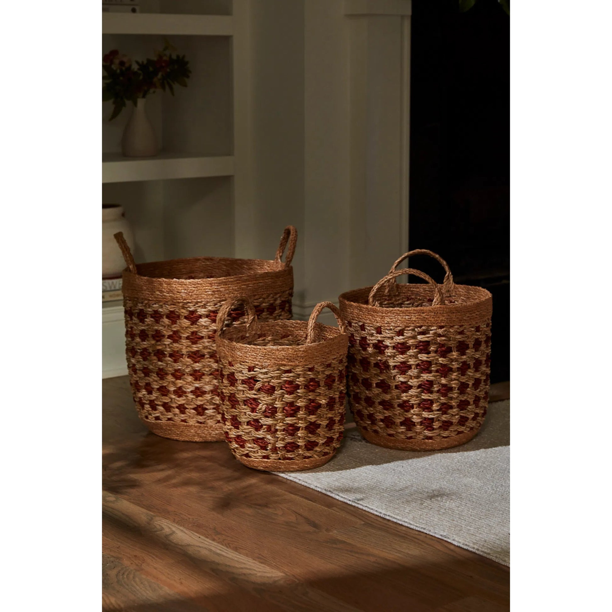 Boro Basket Set by Accent Decor in brown. Made from natural fibers in a unique style.