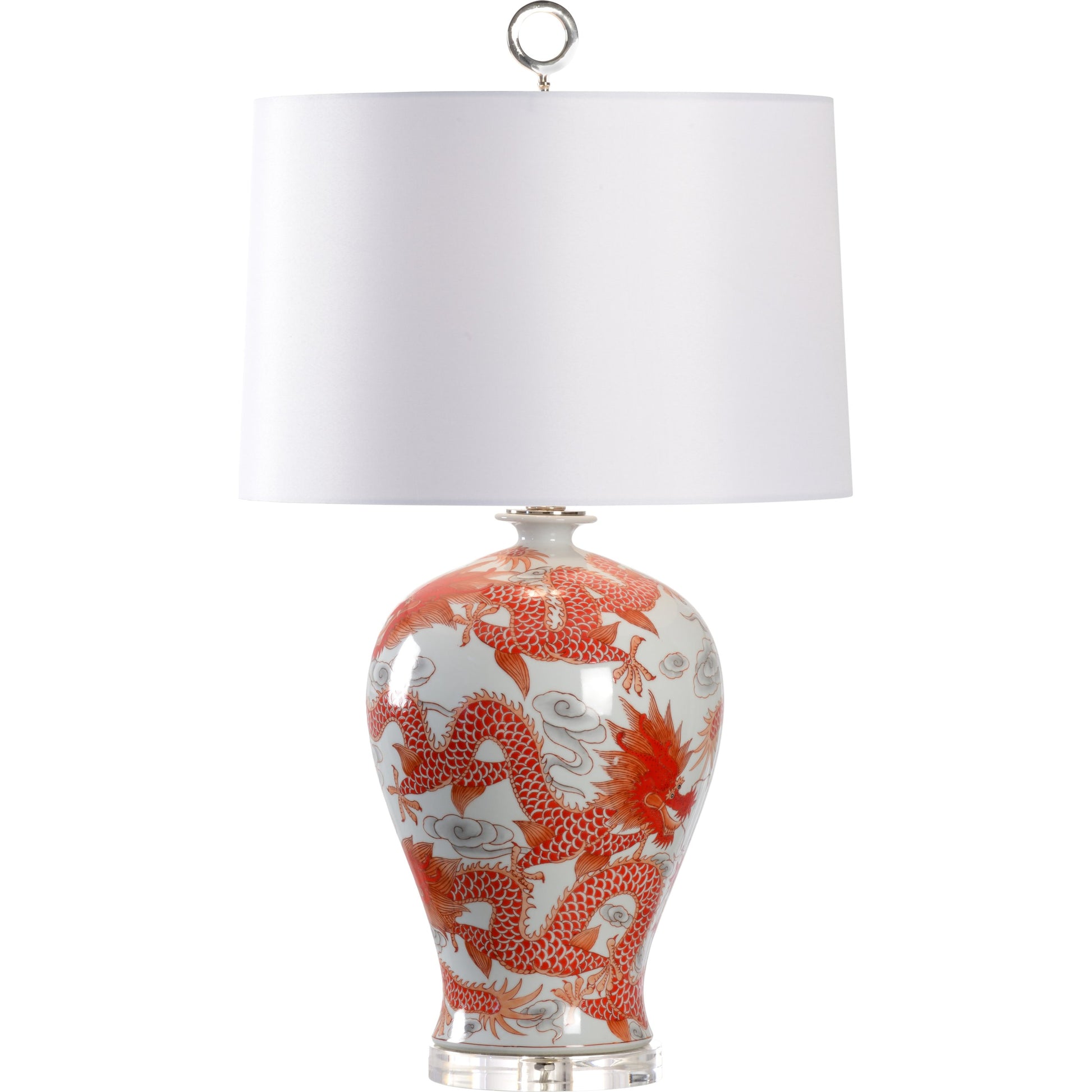 Prosperity Lamp by Wildwood in red, white glaze, clear. Made from porcelain in a traditional style.
