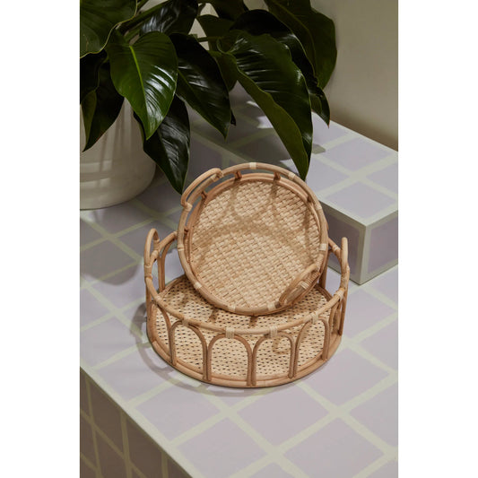 Carousel Tray Set by Accent Decor in natural. Made from natural fibers in a unique style.