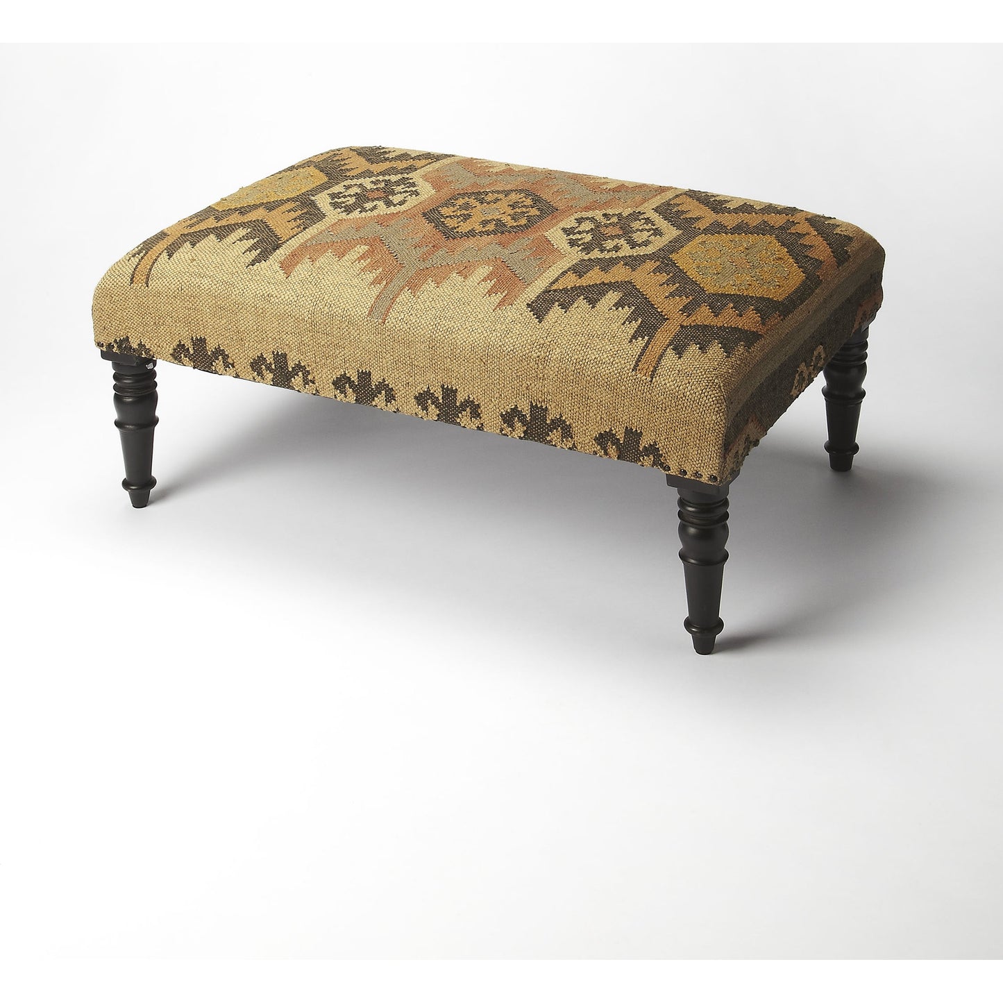 002 O-BUTLER-6096120 | Additional Silo | Mesquite Jute Cocktail Ottoman by Butler Specialty Company in multi-color and mountain lodge. Made from select wood solids, 20% wool, 80% jute in a rustic style.